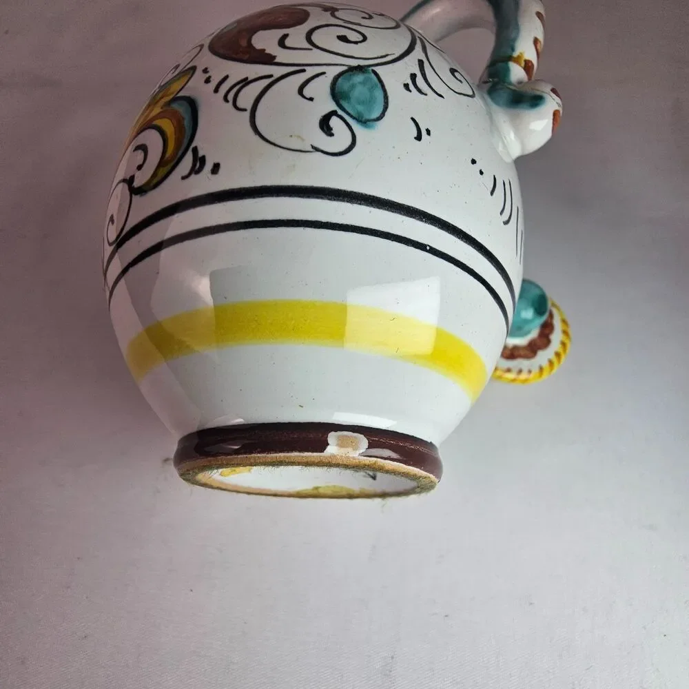 Deruta Italy Raffaellesco Majolica Ceramic Vinegar Cruet Hand Painted Vintage